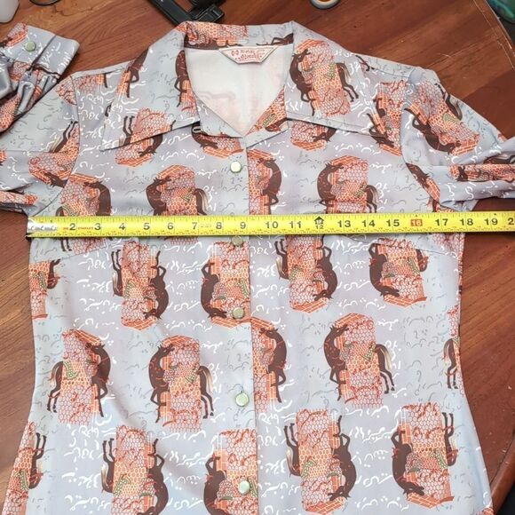 H BAR C Vintage Horse Print Cowgirl Rancher Pearl Button Long Sleeve Shirt Sz 34 - Picture 7 of 8